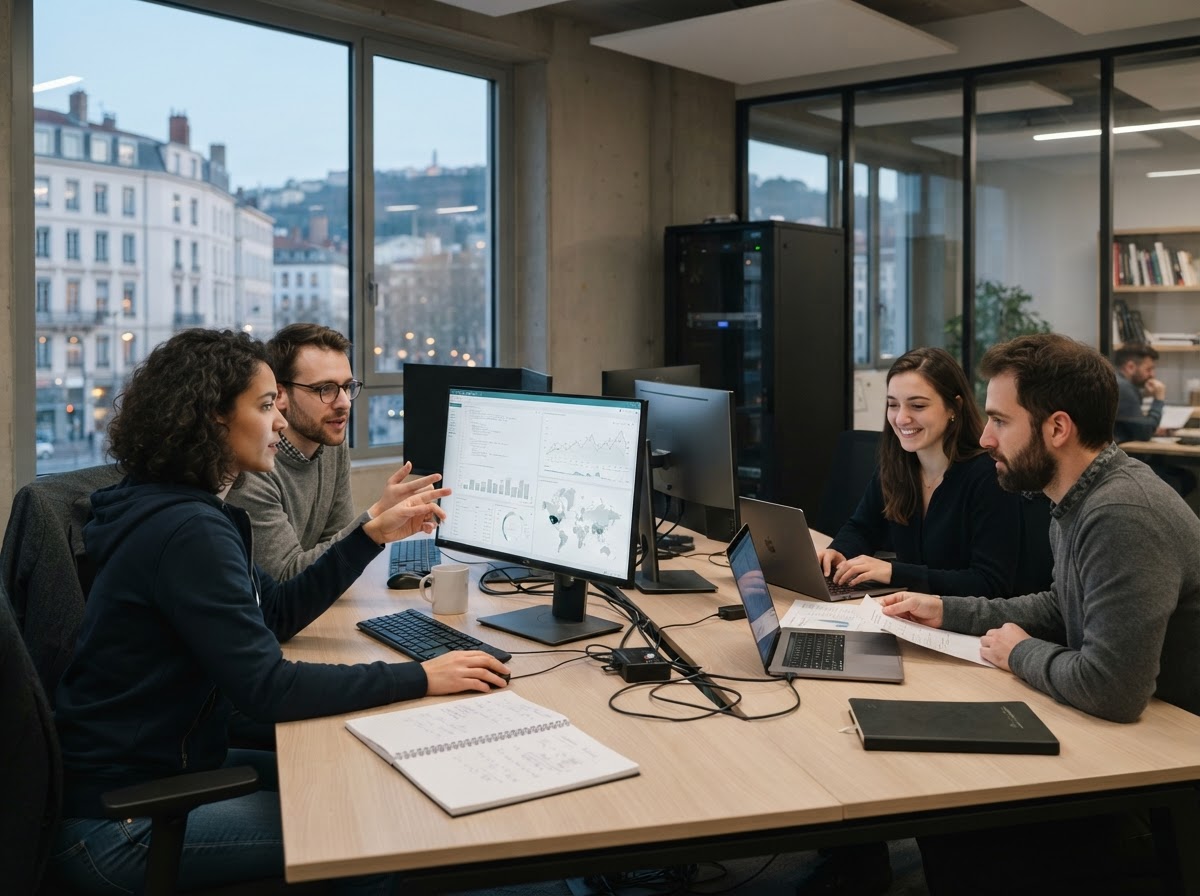 Quanta Horizon — équipe technique travaillant sur les modèles d'analyse de données